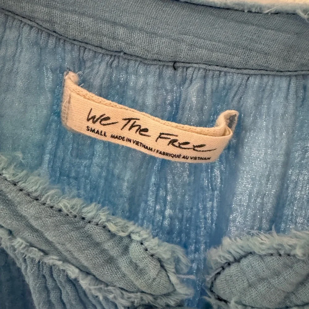 Free People Moving Mountains Gauze Button Down Blouse Blue Cotton Size S